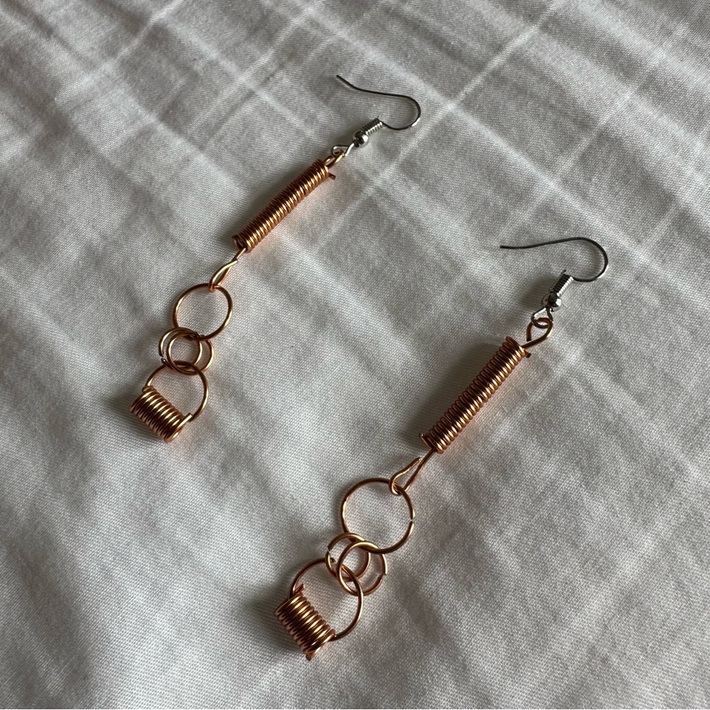 Handmade dangle copper earrings